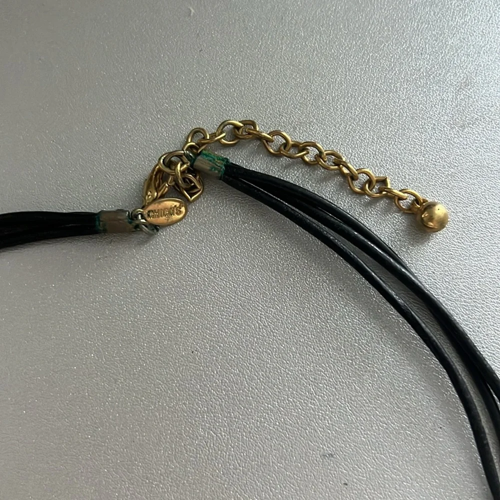 Chico’s Chunky Gold Black Enamel Pendant Rope Necklace Statement 3-Strand